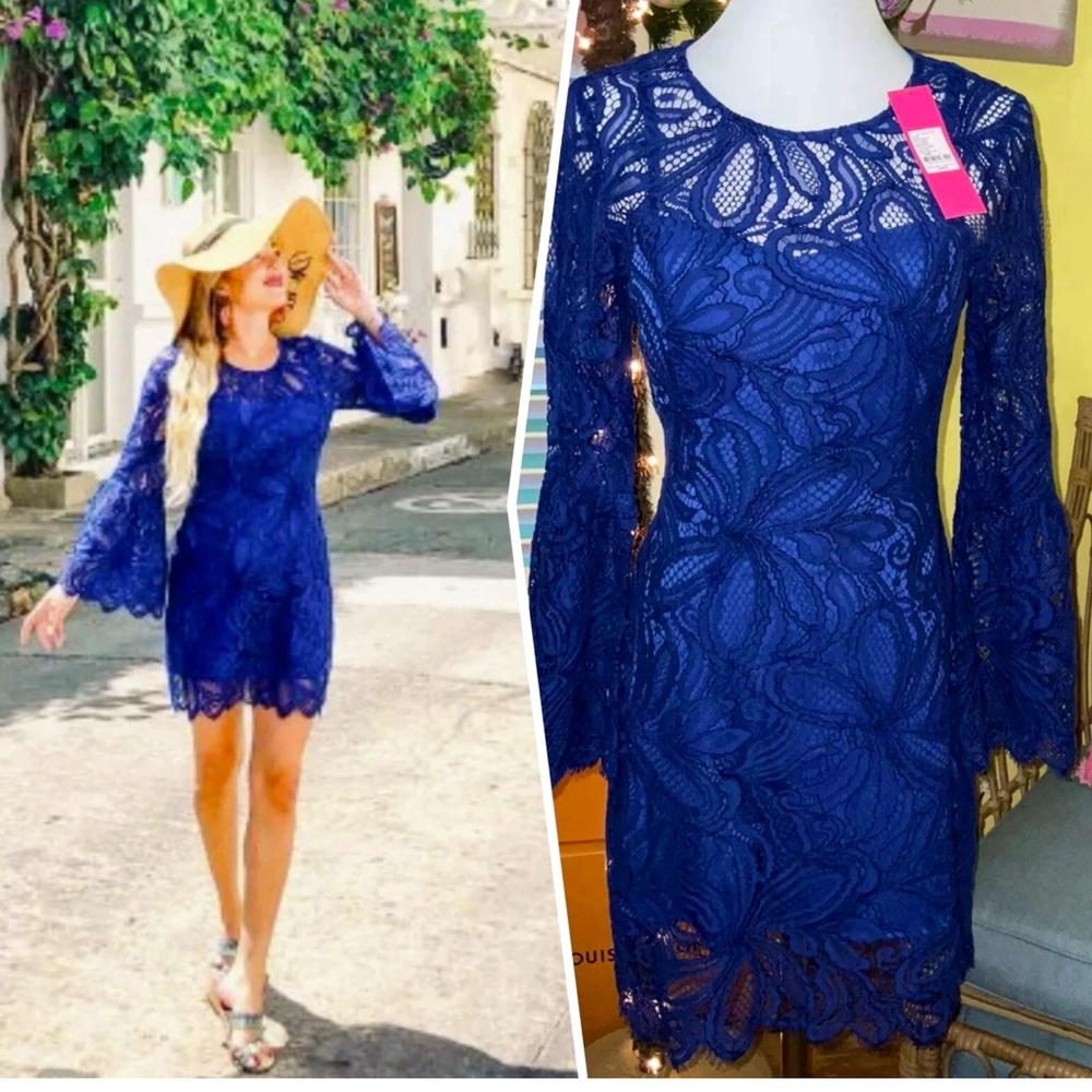 Lilly Pulitzer NWT Denise Romper Lapis Lazuli Floral Loopy Lace $268 Size 2